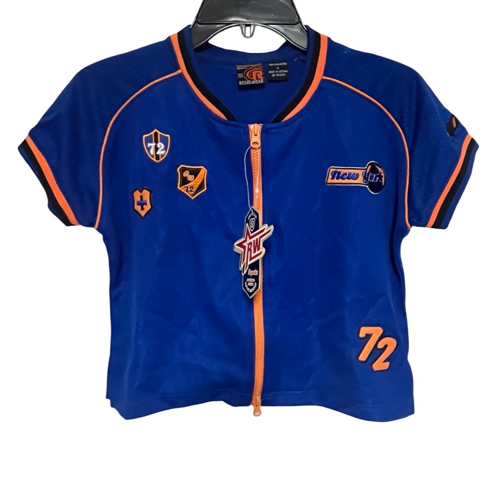 NWT Regal Wear Kids New York 72 Full Zip Mesh Jersey Blue Orange‎ Junior Large